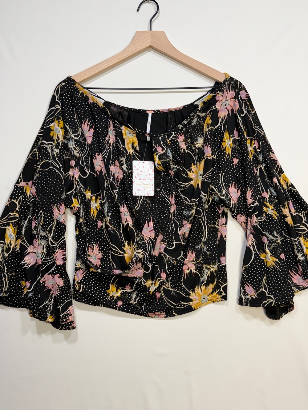 Free People Last Time Floral Bell Sleeve Top NWT Size L